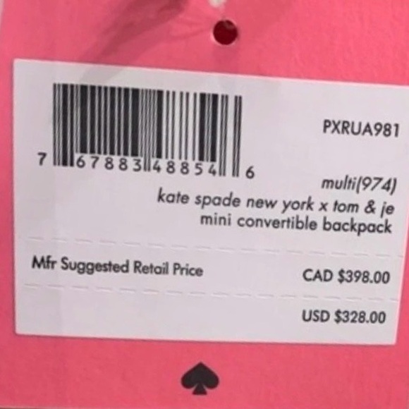 Kate Spade x Tom & Jerry Mini Convertible Backpack Red Multi BNWT